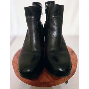 Lucky Brand Boots Womens 9 M Quiniya Ankle Booties Black Leather Zip Block Heels